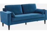 Sweeek - Divano A 3 Posti Con Rivestimento In Velluto E Gambe In Legno - Blu