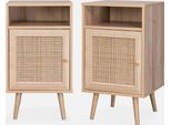 Set 2 Comodini Scandinavi In Intrecciatura Cannage, Marrone Naturale