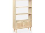 Libreria Con Canna Ed Effetto Legno, 3 Livelli, 2 Ante, Marrone Naturale
