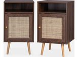Set 2 Comodini Scandinavi In Intrecciatura Cannage, Marrone Scuro Naturale