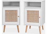Set 2 Comodini Scandinavi In Intrecciatura Cannage, Bianco Sporco