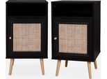 Set 2 Comodini Scandinavi In Intrecciatura Cannage, Nero
