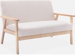 Sweeek - Panca A 2 Posti Con Rivestimento Bouclé E Gambe In Legno Pelle Di Agnello Sintetica - Crema