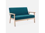 Sweeek - Panca A 2 Posti Con Rivestimento In Tessuto E Gambe In Legno - Blu Turchese