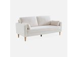 Sweeek - Divano A 3 Posti Con Tessuto Bouclé Teddy E Gambe In Legno - Crema