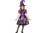 Strega Halloween Costume Cappello Magico Viola Abito Spiriti Notturni Spettrale Zucca Dolce Haunted Magia Travestimento Misterioso Zucca Magica Moonlight, Taglia: 110/116 Colore: Viola