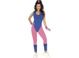 80S Sportstyle Aerobic Outfit Carnival Retro Colour Explosion Fitness Look Party Vintage, Taglia: 36 - 38 (S) Colore: Blu