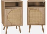 Set 2 Comodini, Decoro In Legno, Canalina Arrotondata, Marrone Naturale
