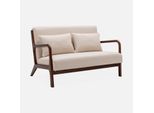 Sweeek - Panca A 2 Posti In Legno Di Hevea Color Noce E Tessuto - Beige