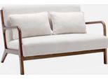 Sweeek - Panca Scandinava A 2 Posti In Legno Di Hevea Chiaro Noce E Tessuto Bouclé - Crema