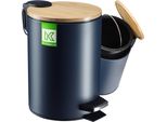 Cestino Per Bagno Kadax "Linter"", Cestino Con Coperchio In Bambù, Cestino Per Bagno E Wc, Cestino Per Rifiuti, 3L, Blu Scuro"