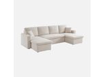 Sweeek - Divano Angolare A 4 Posti Con Rivestimento Bouclé, Funzione Letto E 2 Contenitori - Crema
