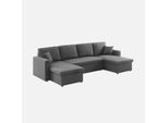 Sweeek - Divano Componibile A 4 Posti, Con Funzione Letto E Rivestimento In Tessuto - Grigio Scuro