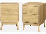 Set 2 Comodini Effetto Legno Con Due Cassetti, Marrone Naturale