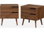 Set 2 Comodini Effetto Legno Noce, 2 Cassetti, Marrone