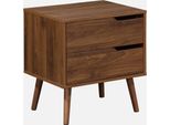 Comodino In Legno Tinto Noce, 2 Cassetti, Marrone