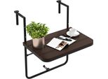 Costway Tavolo Pieghevole Da Appendere Con Altezza Regolabile A 3 Livelli Per Ringhiera Del Balcone, Resistente Alle Intemperie, 60X40Cm, Marrone