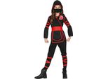 Costume Ninja Carnevale Nero Rosso Cappuccio Maschera Pantaloni, Taglia: 110/116 Colore: Rosso