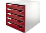 Set Di Cassettiere Leitz, 5 Cassetti, Grigio Chiaro/Bordeaux