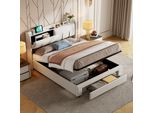 Letto Imbottito Fortuna Lai 160X200 Cm, Led E Usb, Idraulico Con Rete E Cassetti, Velluto