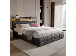 Letto Imbottito Fortuna Lai 140X200 Cm, Led, Usb, Presa, Contenitore, Ecopelle, Nero