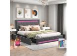 Letto Imbottito Fortuna Lai 160X200 Cm, Letto Matrimoniale Con 4 Cassetti, Led E Testata Regolabile, Lino, Grigio