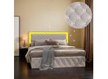 Letto Imbottito Fortuna Lai 140X200 Cm Con Illuminazione A Led, Rete Idraulica, Rete A Doghe E Testata Regolabile In Altezza, Letto Di Design In Velluto