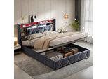Letto Imbottito Fortuna Lai 160X200 Cm, Led, Usb E Type-C, Letto Contenitore Con Rete A Doghe, Velluto, Grigio