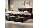 Letto Imbottito Fortuna Lai 140X200Cm Con Rete Idraulica E Rete A Doghe, Letto Contenitore, Velluto, Nero