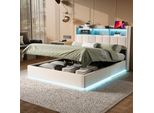 Letto Imbottito Fortuna Lai 160X200 Cm, Led, Usb, Letto Contenitore Con Rete A Doghe, Letto Giovanile In Velluto, Beige