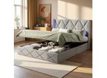 Letto Imbottito Fortuna Lai 160X200Cm, In Velluto, Con Led, Testata, Rete E Doghe, Grigio