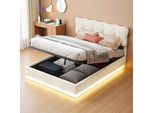 Letto Imbottito Fortuna Lai 160X200 Cm, Led, Rete, Idraulico, Testata Regolabile, Velluto, Beige