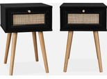 Set 2 Comodini Effetto Legno E Cannage, Nero