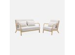 Sweeek - Panca A 2 Posti + Poltrona In Legno Con Rivestimento Bouclé - Crema