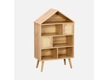 Libreria Per Bambini Effetto Legno E Canna, 7 Scomparti, Marrone Naturale