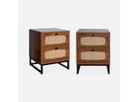 Set 2 Comodini Effetto Legno E Canna, Marrone Naturale