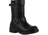 Van Hill Donna Stivali Biker Leggermente Foderati Stivali Rivetti Fibbia Scarpe 841447, Colore: Nero, Taglia: 36