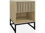 Comodino Contemporaneo Effetto Legno Scanalato Con 1 Cassetto, Marrone Naturale