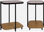 Set Di 2 Tavolini Da Divano Vintage In Metallo Nero E Vetro, Marrone Naturale