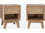 Set 2 Comodini Con Decorazione In Legno E Canna Da Zucchero, Marrone Naturale