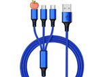3 In 1 Cavo Dati Multifunzionale Cavo Di Ricarica Del Telefono Cellulare Uno Tira Tre Intrecciato Blu
