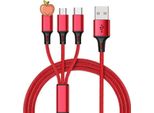 3 In 1 Cavo Dati Multifunzionale Cavo Di Ricarica Del Telefono Cellulare Uno Tira Tre Intrecciati Rosso