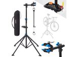 Arebos Cavalletto Per Montaggio Bici Con Borsa, Ruotabile A 360°, Per E-Bike E City Bike, Con Dispositivo Di Sgancio Rapido, Cavalletto Professionale Per Riparazioni Nero/Blu