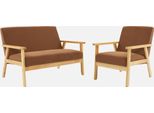Sweeek - Divano A 2 Posti + Poltrona Con Rivestimento In Velluto A Coste, Gambe In Legno - Marrone