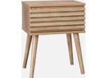 Comodino Scandinavo Con Decori In Legno Scanalato, Marrone Naturale