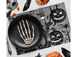 Tovaglietta Di Halloween Zucca Fantasmi Ragni Decorazione Spaventosa Tovaglia Motivi Spaventosi Per Le Feste Nero Bianco Notte Delle Streghe Decorazione Sala Da Pranzo, Colore: Nero