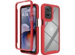 Custodia Per Motorola Moto G55, Copertura Posteriore Trasparente Ibrida, Robusto Paraurti In Tpu, Custodia Antiurto Rossa