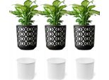 Set Di 3 Vasi Da Fiori Lamela | Azteca | Con Inserto | Nero/Bianco | 25 Cm