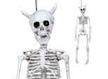 Scheletro Halloween Appeso Figura Decorazione Diavolo Teschio Corno Fantasma Partito Spettrale Atmosfera Inquietante Inquietante, Colore: Bianco