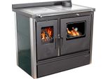 Kaminofen mit Backfach und Herdplatte 4050 Lotus Inox Grün Holzofen 11 kW Holz Ofen Mehrfachbelegung Kamin Heizofen Küchenherd